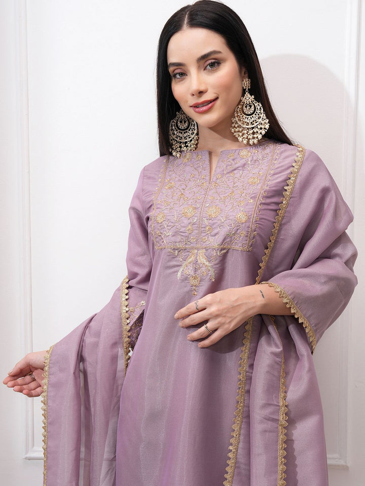 Vishudh Women Ethnic Motifs Embroidered Regular Kurta with Trousers & With Dupatta
