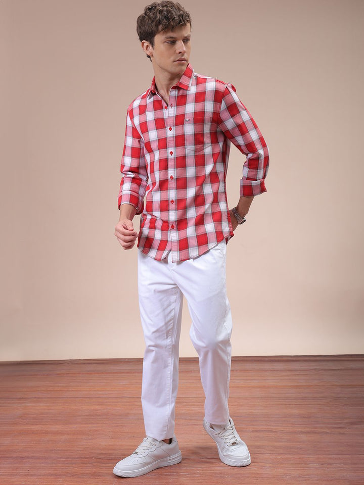 The Indian Garage Co Men Cutaway Collar Checked Cotton Slim Fit Casual Shirt