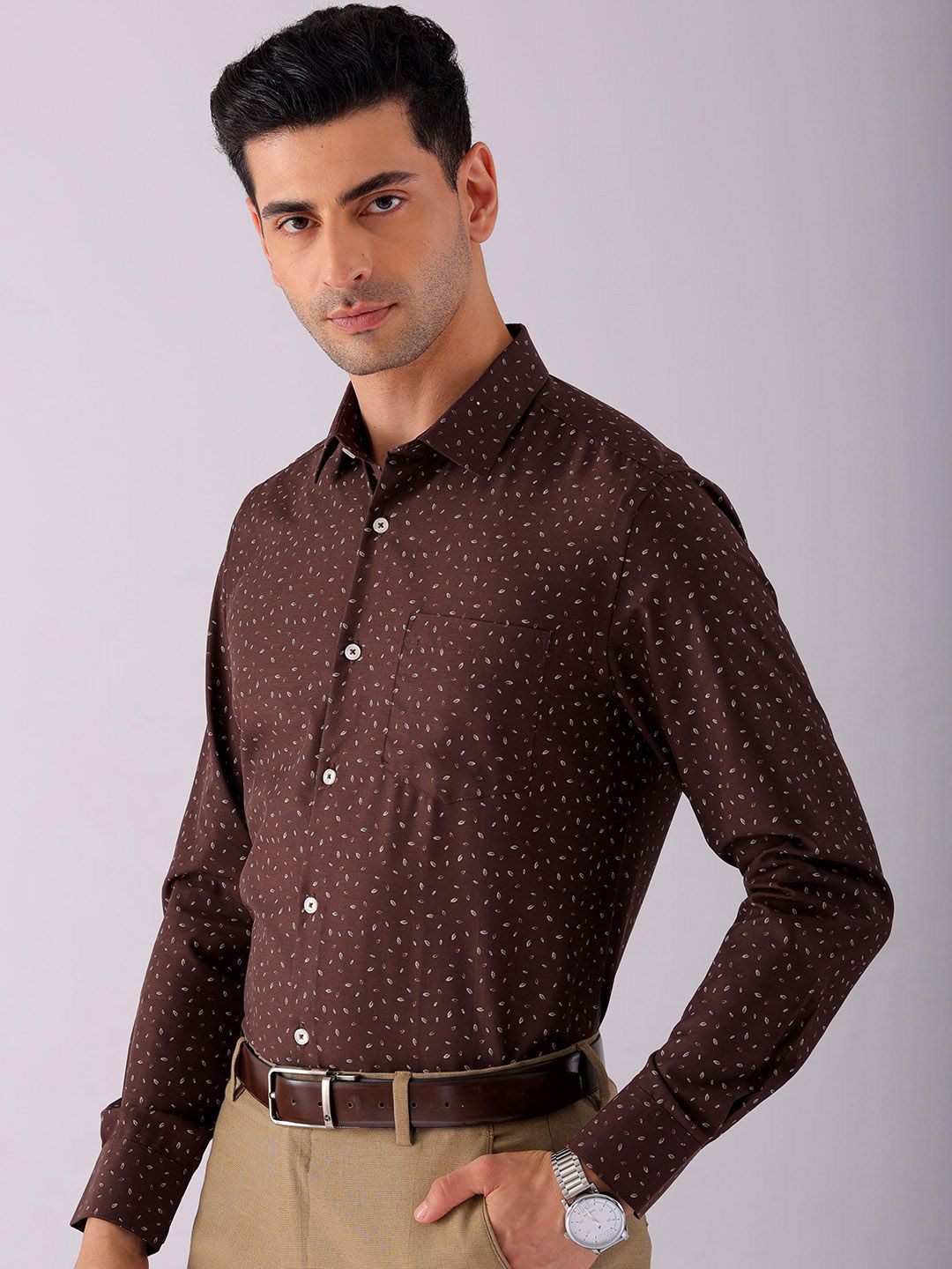 The Indian Garage Co. X Luxe Men Spread Collar Micro Ditsy Printed Slim Fit Formal Shirt