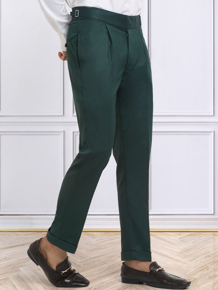 Men's Bottle Green Cotton Rich Solid Slim Fit Formal Gurkha Pants