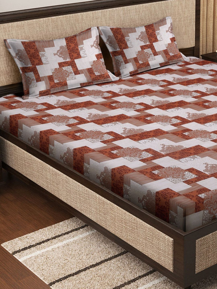 Myntra Elegant Homes Coklat Geometri Kapas 400 TC Dilengkapi Cadar King Superfine dengan 2 Sarung Bantal-106 x 106 inci