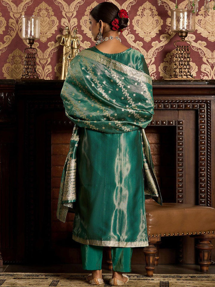 Indo Era Ethnic Motifs Woven Design Zari Straight Kurta With Trousers & Dupatta