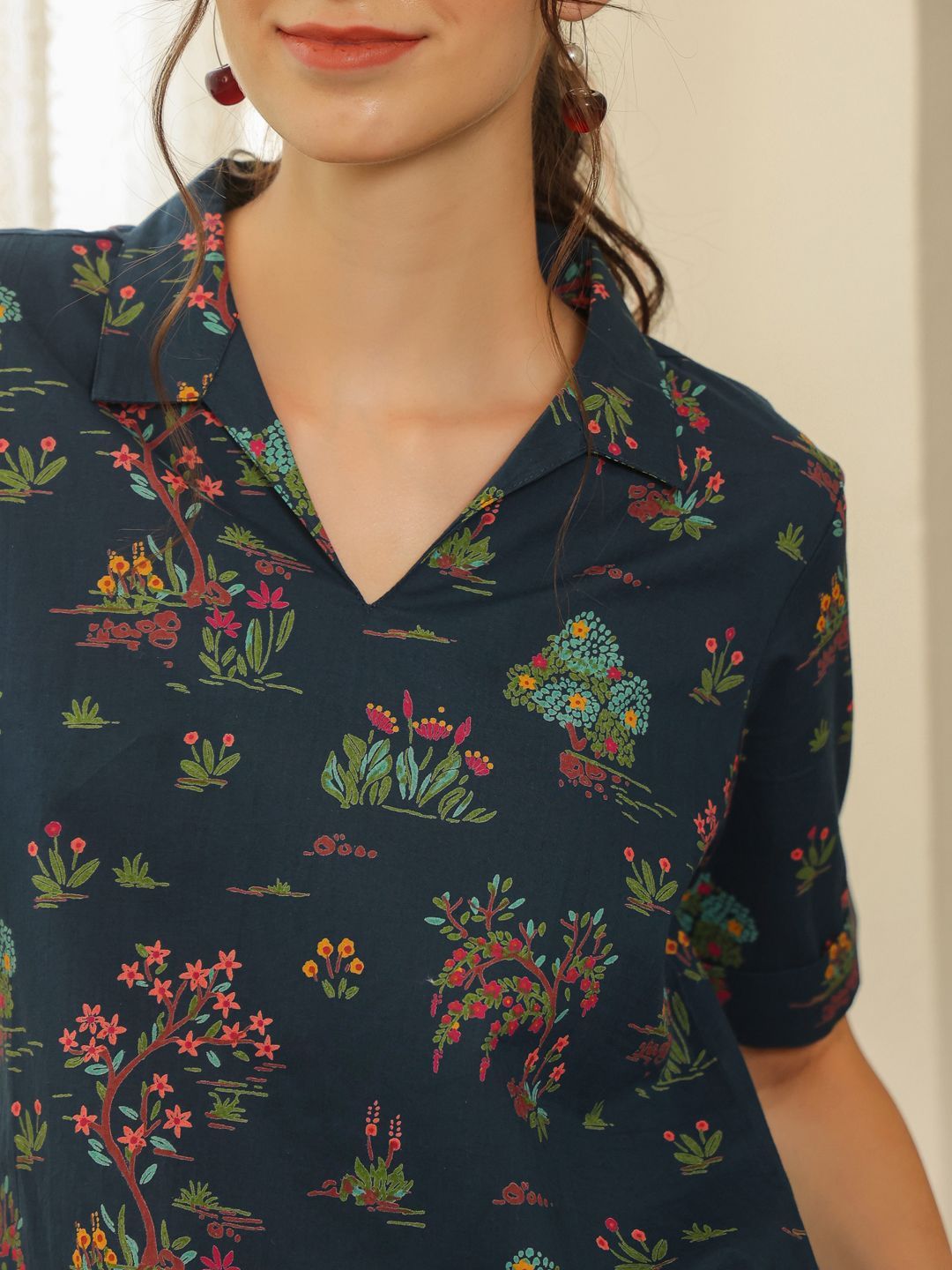 SANSKRUTIHOMES Women Printed V-Neck Short Sleeves Cotton Night suit