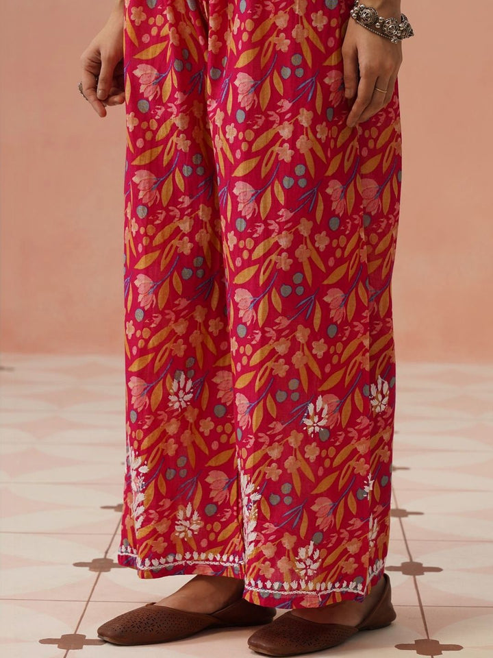 House of Chikankari Women Printed Regular Chikankari Kurta with Trousers