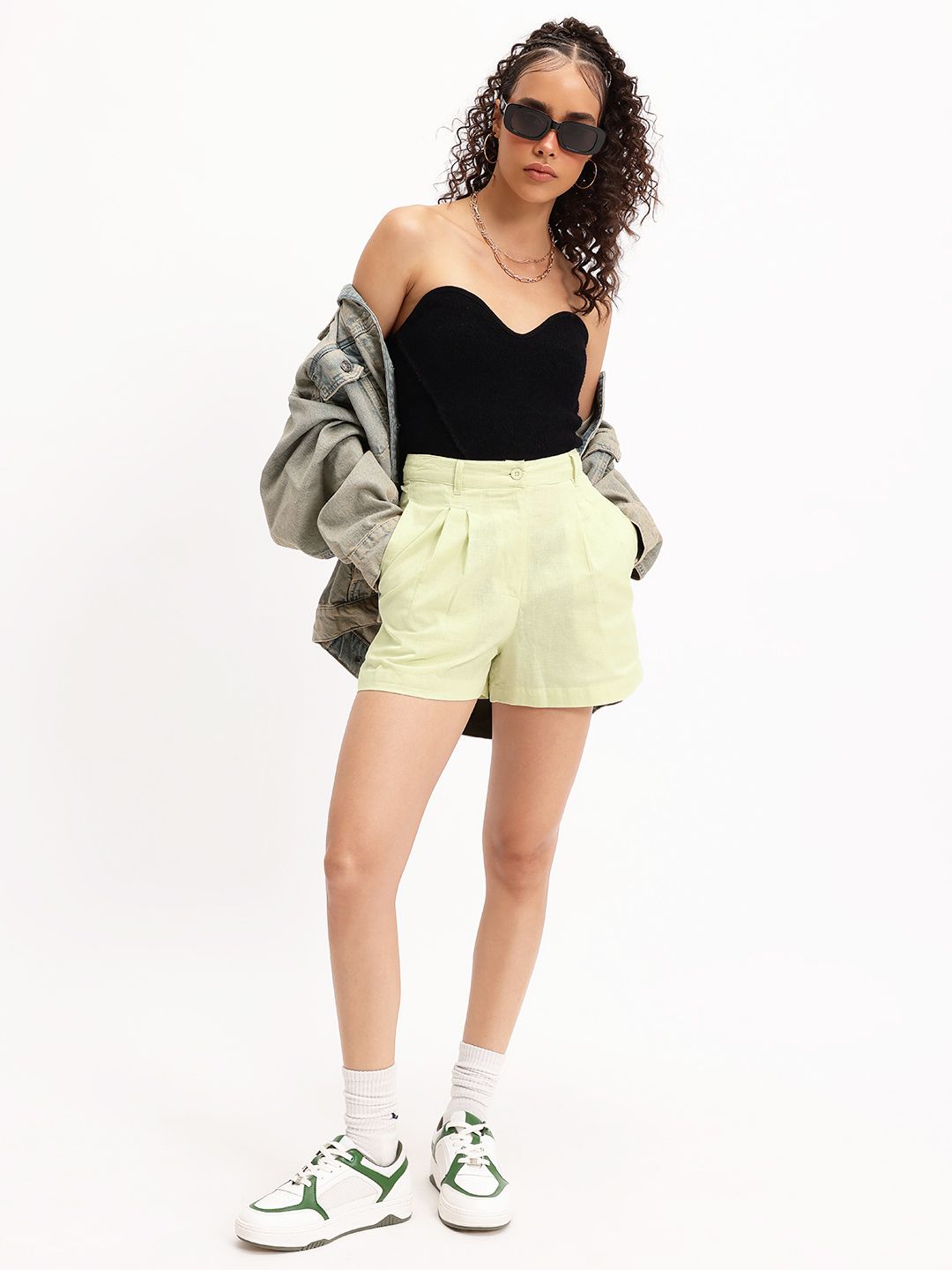 Dressberry Sage Green Hello Sunshine Pleated High-Rise Shorts