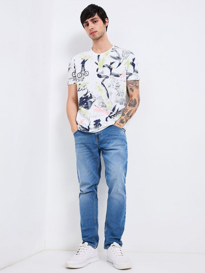 SPYKAR Men Abstract Printed Round Neck Cotton Slim Fit T-shirt