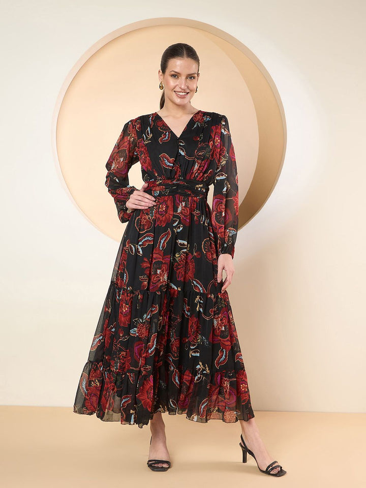 Antheaa Women Floral Printed Fit and Flare Midi Dress
