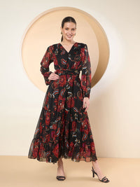 Antheaa Women Floral Printed Fit and Flare Midi Dress