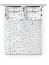 KLOTTHE White Printed Dilengkapi 400TC Kapas Tulen Cadar Super King & 4 Sarung Bantal