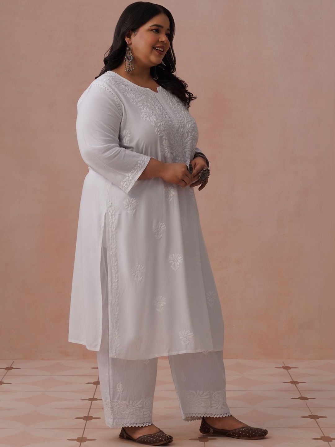 House of Chikankari Ethnic Motifs Viscose Rayon Straight Calf Length Kurta