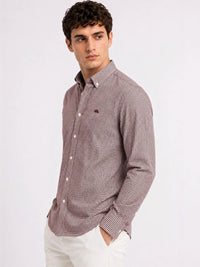 ADRO Men Brown & White Mini Checked Regular Fit Casual Cotton Shirt