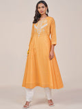 Global Desi Geometric Printed Thread Work Pure Cotton Anarkali Kurta