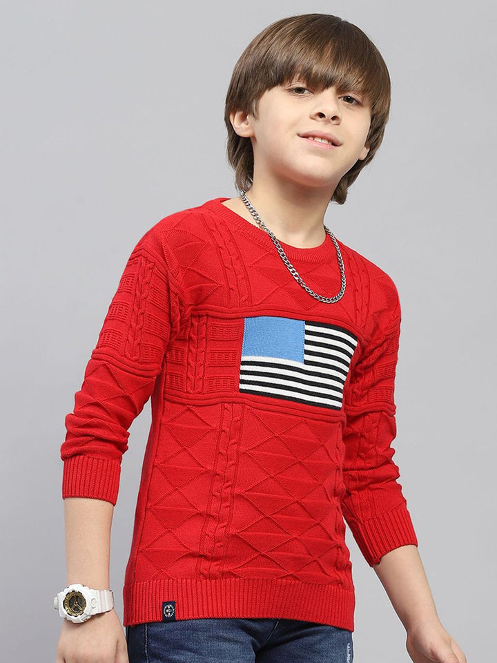 Monte Carlo Boys Cable Knit Self Design Cotton Winter Pullover