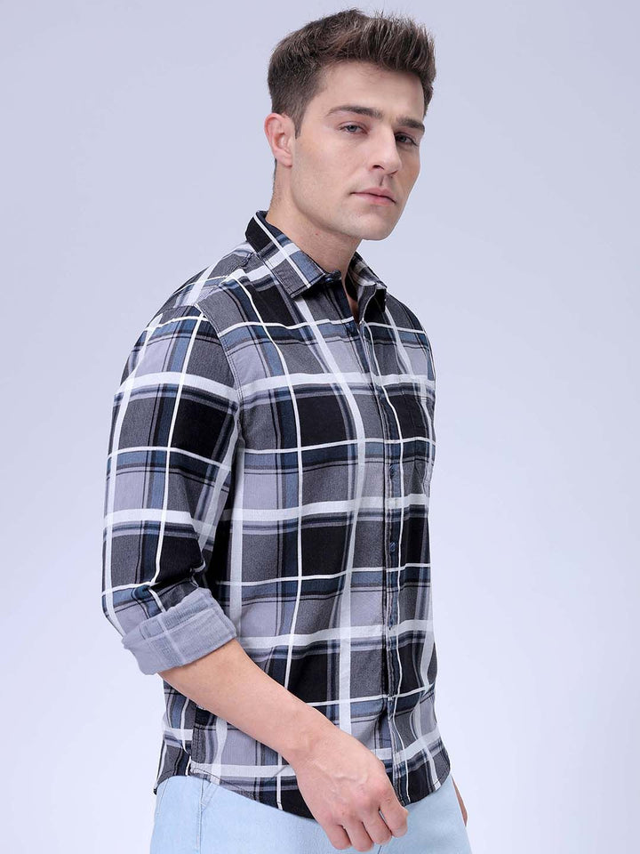 The Indian Garage Co Pure Cotton Spread Collar Tartan Checked Casual Shirt