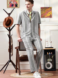 Eszett Striped Jacquard Spread Collar Pure Cotton Shirt With Trousers Co-Ord Set