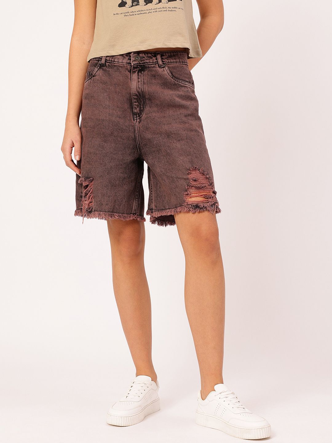DressBerry Women Elevated Denim Frayed Ripped Shorts