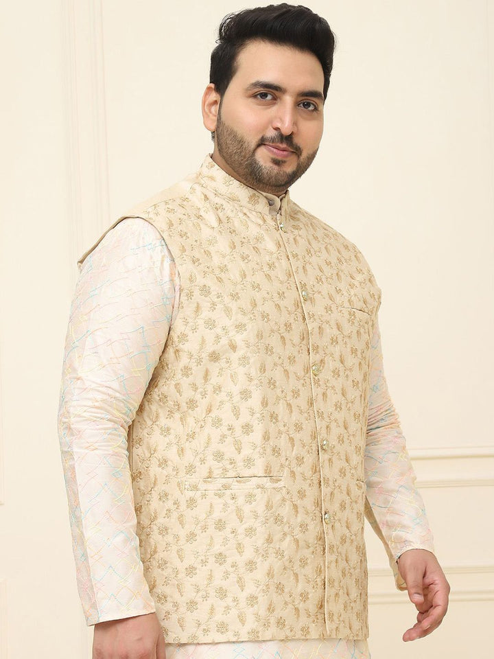 SOJANYA PLUS Men Plus Size Printed Mandarin Collar Nehru Jacket