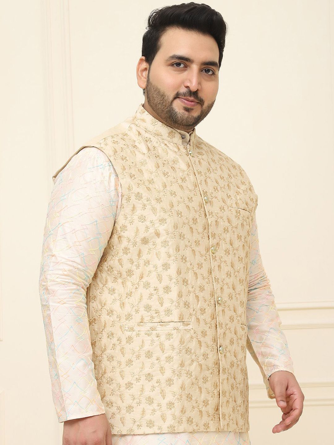 SOJANYA PLUS Men Plus Size Printed Mandarin Collar Nehru Jacket