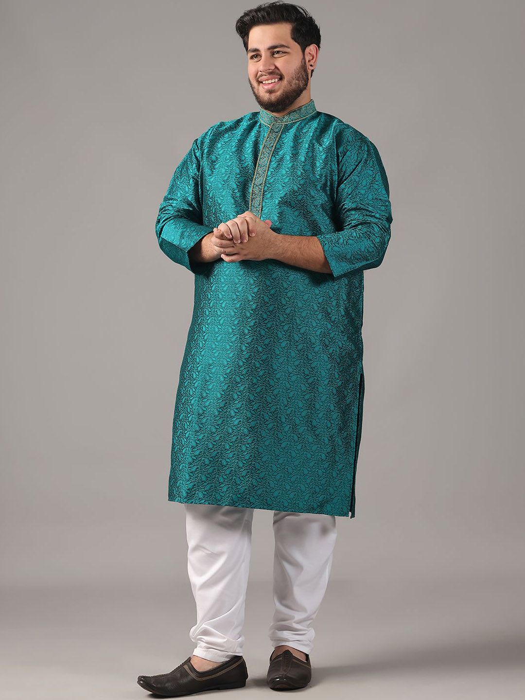 SOJANYA PLUS Saiz Besar Lelaki Motif Etnik Tenunan Rekaan Kurta Lurus Dengan Piyama