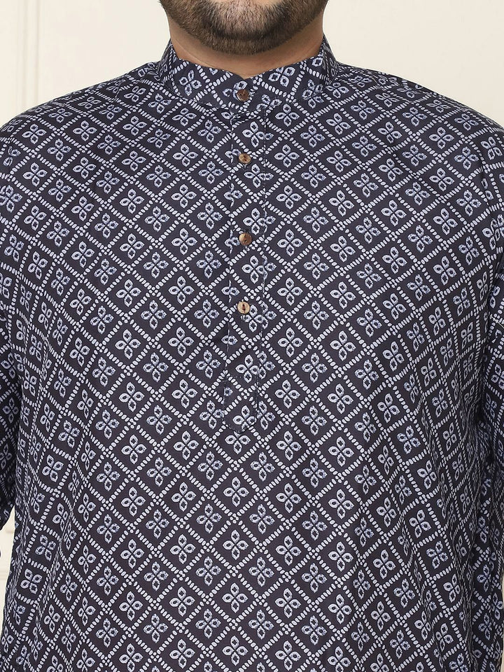 SOJANYA PLUS Motif Etnik Bercetak Kolar Mandarin Kurta Lurus Kapas Tulen dengan Piyama