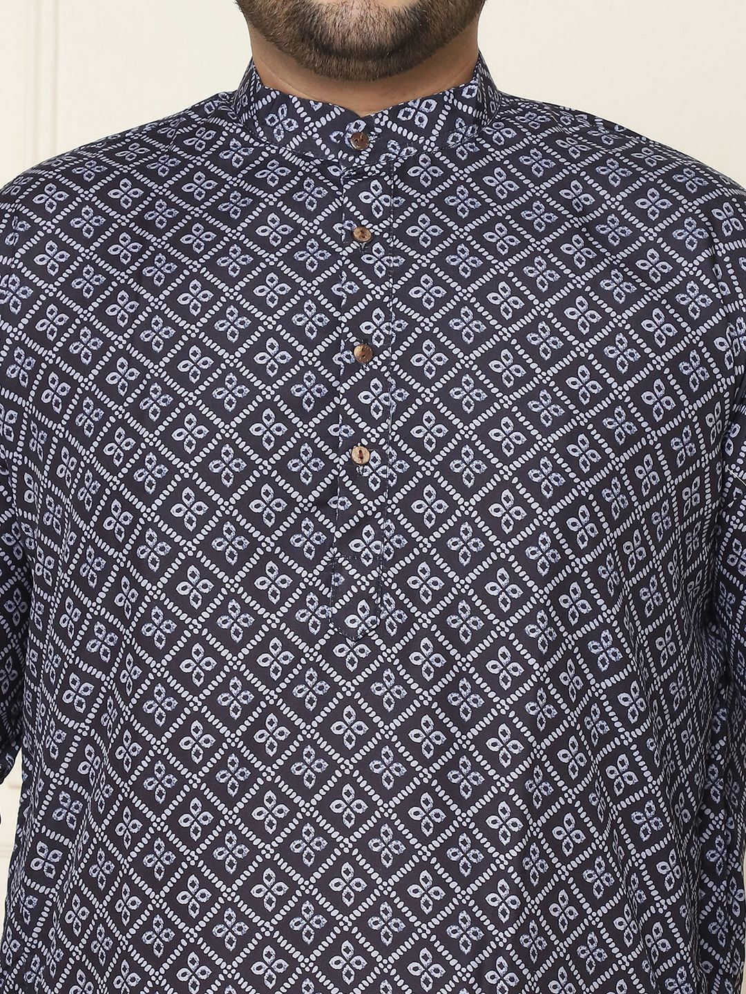 SOJANYA PLUS Motif Etnik Bercetak Kolar Mandarin Kurta Lurus Kapas Tulen dengan Piyama