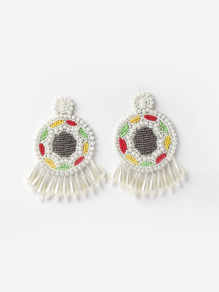 DressBerry Gold-Plated Contemporary Stone Studded & Beaded Drop Earrings