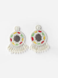 DressBerry Gold-Plated Contemporary Stone Studded & Beaded Drop Earrings