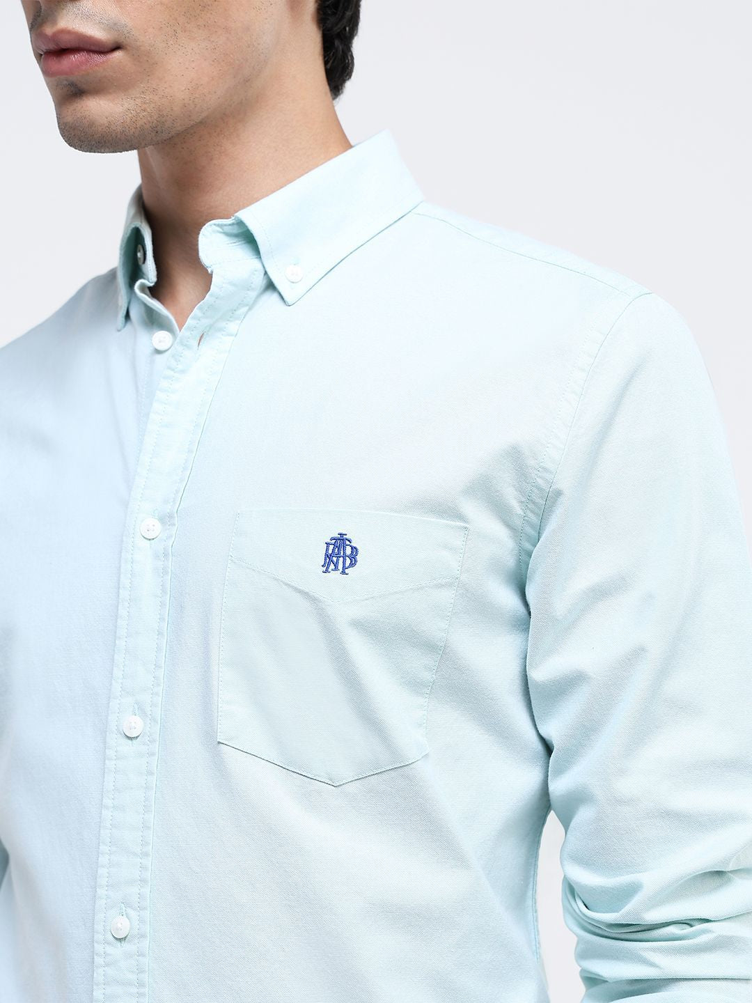 RARE RABBIT Men Comfort Button-Down Collar Solid Cotton Formal Shirt