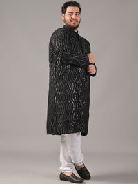 SOJANYA PLUS Size Geometric Embroidered Sequinned Band Collar Pure Cotton Straight Kurta