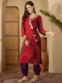 Kalini Wanita Bandhani bersulam v-neck kurta