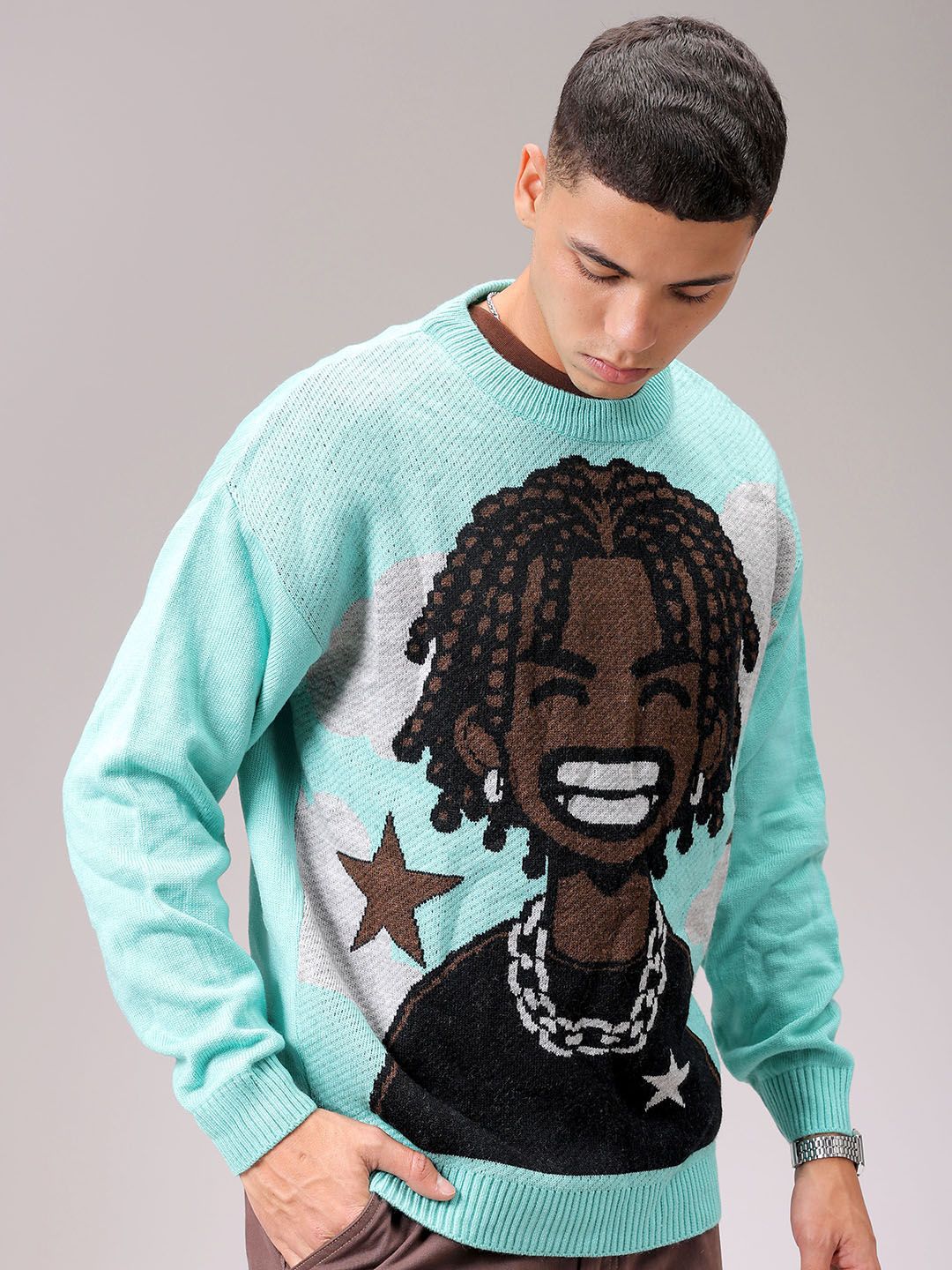 The Indian Garage Co Men Self Design Pullover Sweater