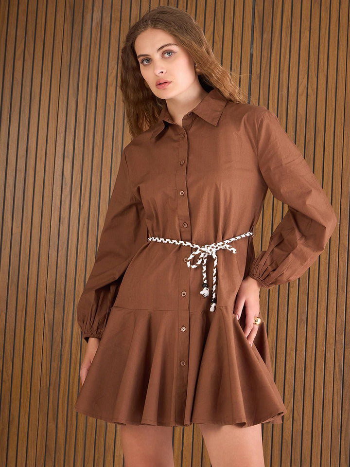 Sassafras Balloon Sleeve Fit & Flare Shirt Dress