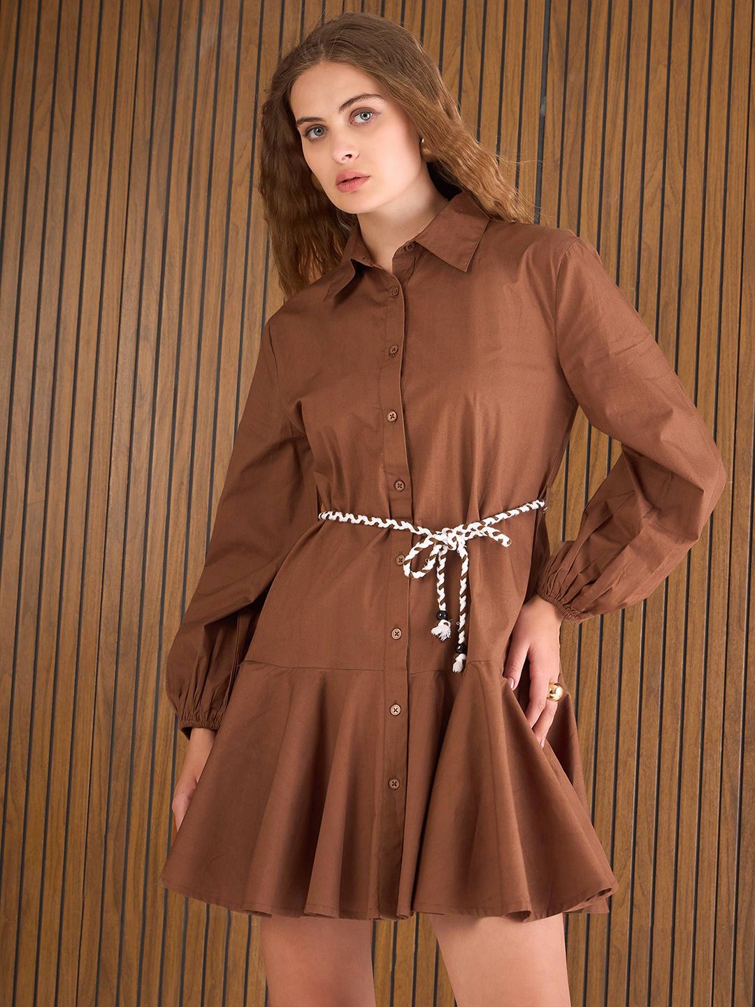 Sassafras Balloon Sleeve Fit & Flare Shirt Dress