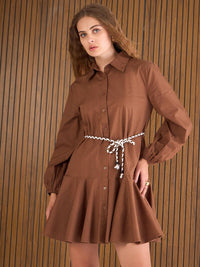 Sassafras Balloon Sleeve Fit & Flare Shirt Dress