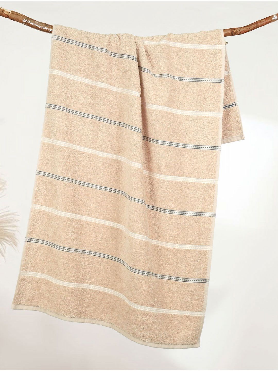 MYTRIDENT Brown & White Striped Cotton 450 GSM Bath Towel