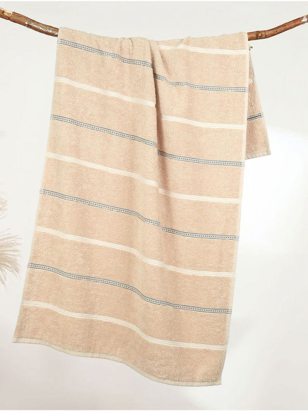 MYTRIDENT Brown & White Striped Cotton 450 GSM Bath Towel