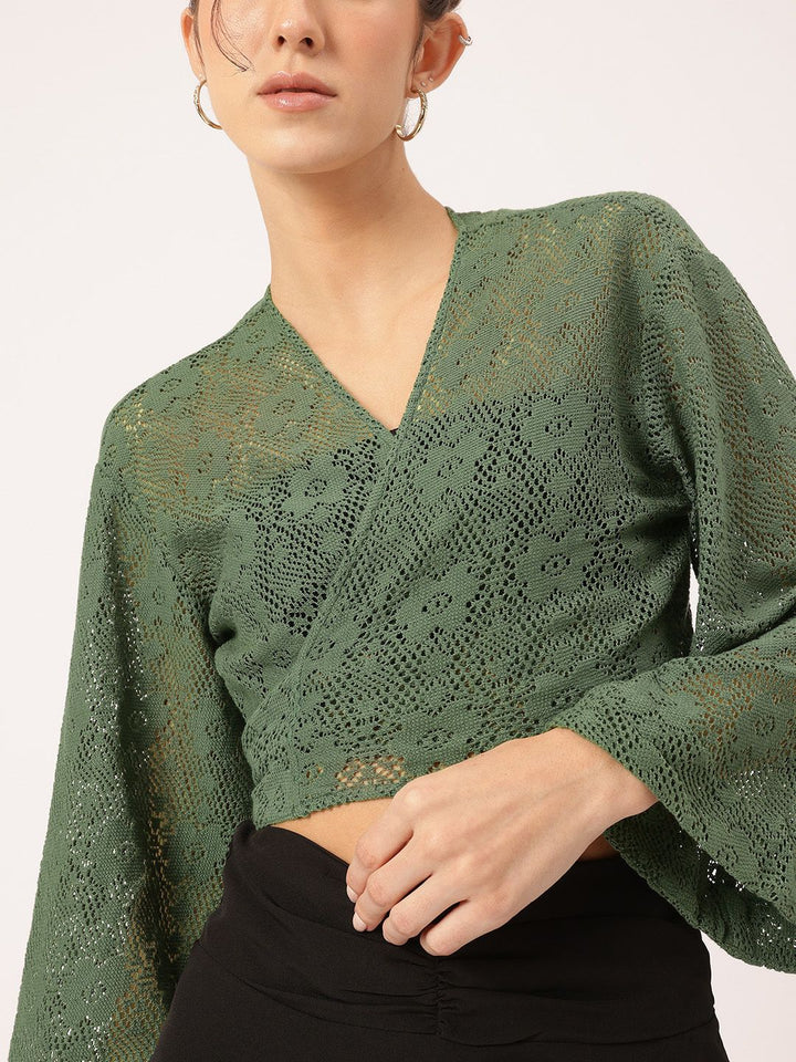 DressBerry Open-Knit Crop Sheer Wrap Top