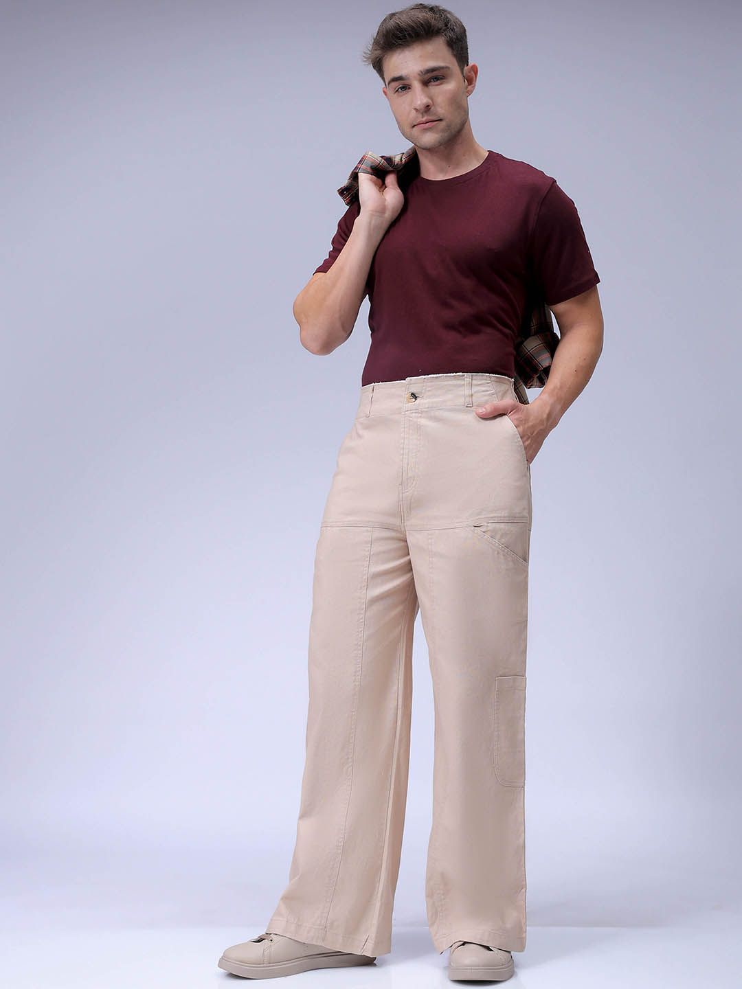 The Indian Garage Co Men Loose Fit Mid-Rise Cargos Trousers