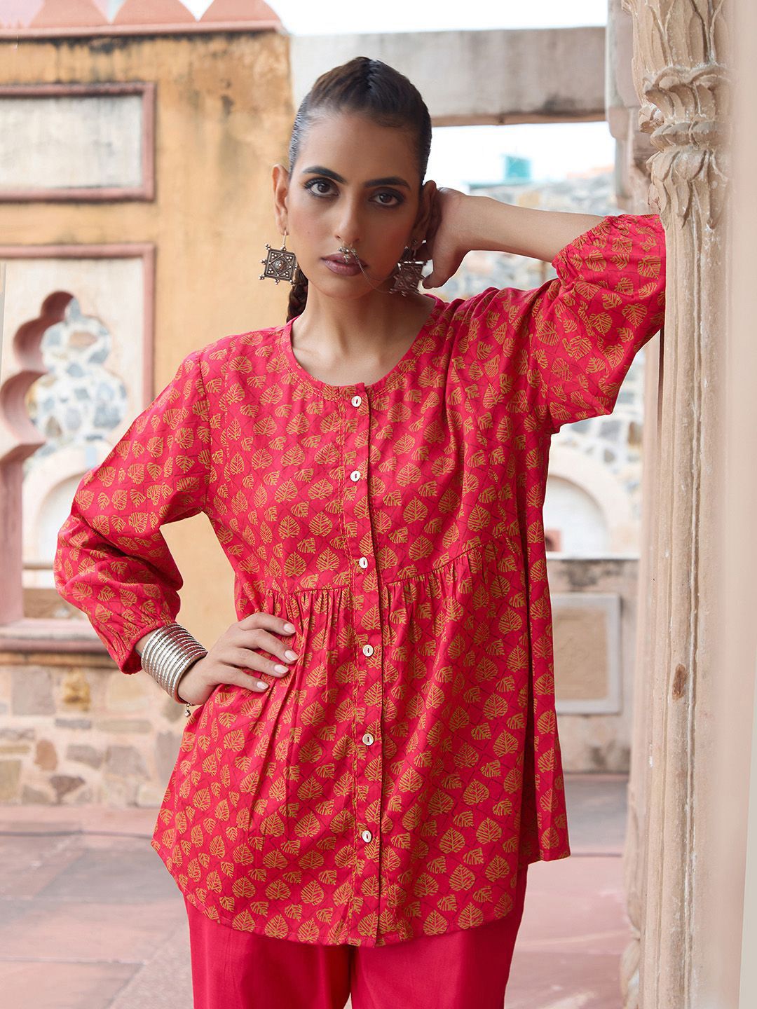 House of Chikankari Women Pink Cotton Hand Block Kurta Set