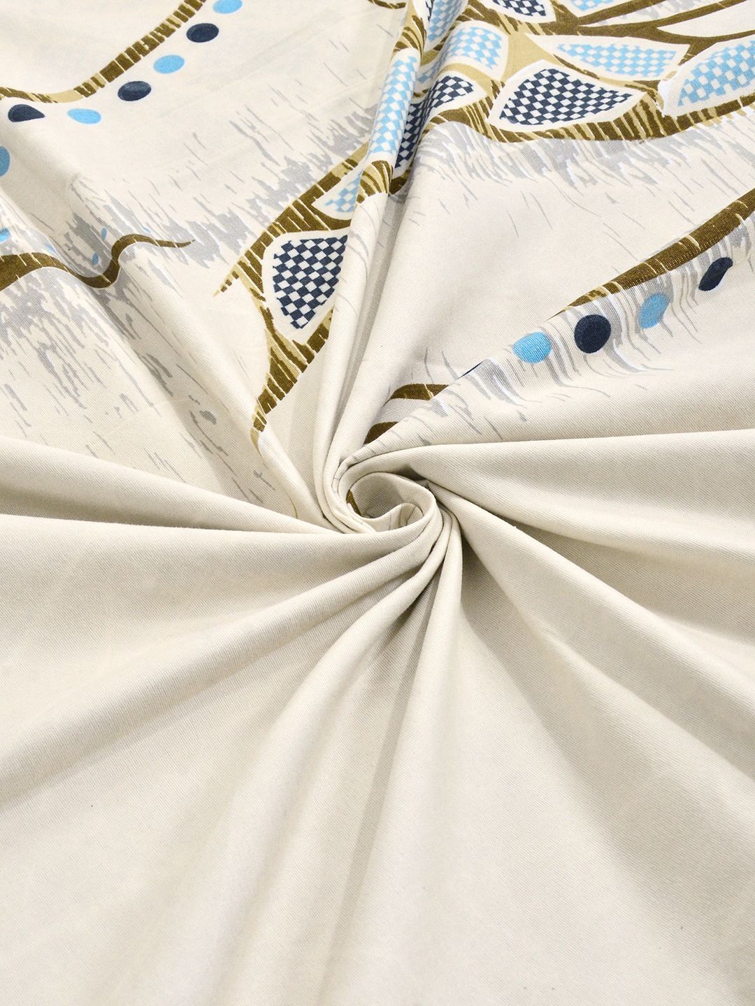 KLOTTHE Warna Krim & Bercetak Kelabu 300 TC Cadar Bujang & Sarung Bantal- 2.25 m x 1.5 m