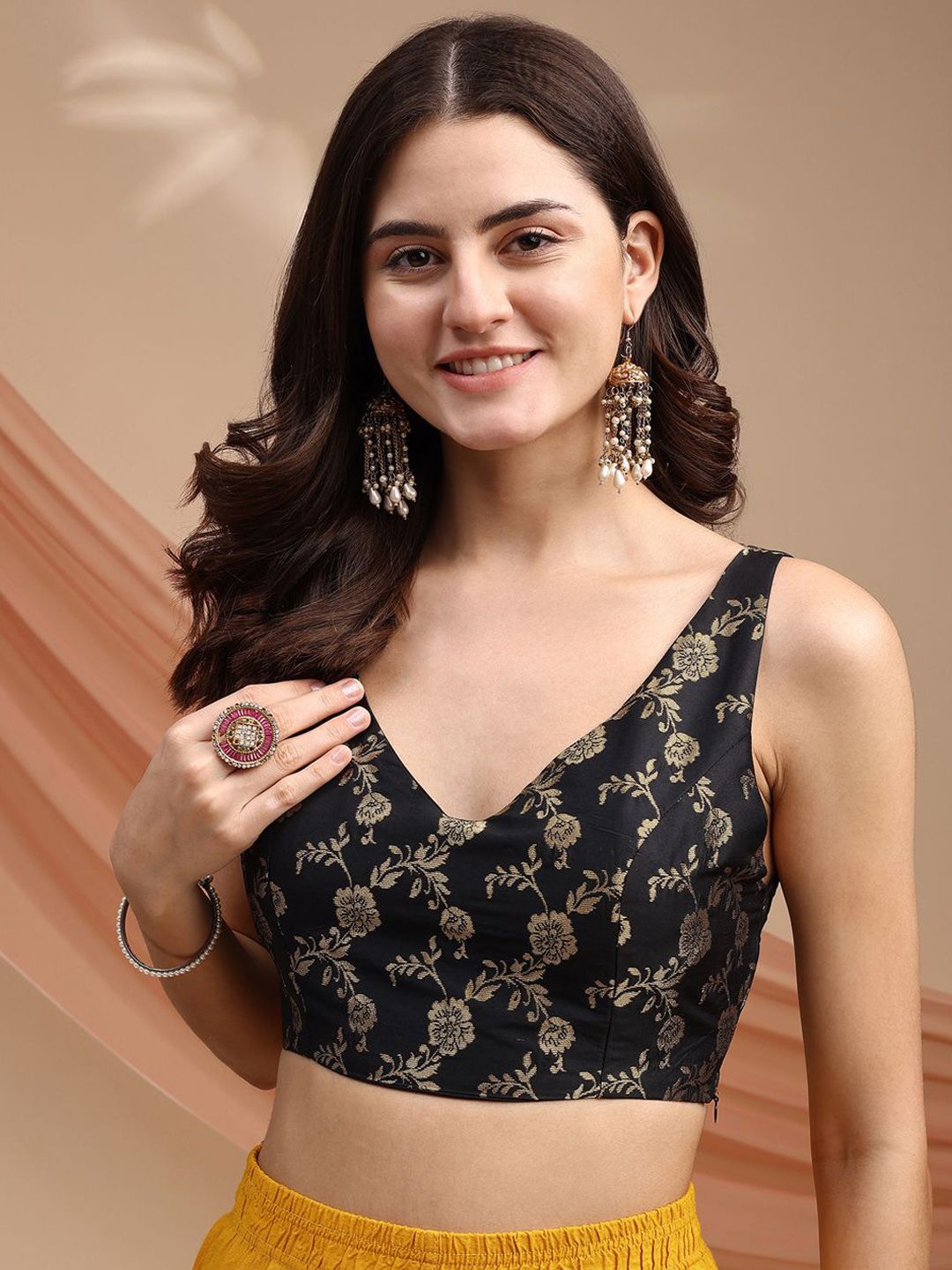 Tikhi Imli Woven Design Brocade Saree Blouse