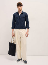 THE BEAR HOUSE Men Spread Collar Solid Cotton Casual Shirt