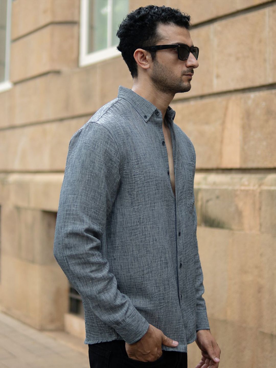 Powerlook Textured Button-Down Collar Shirt