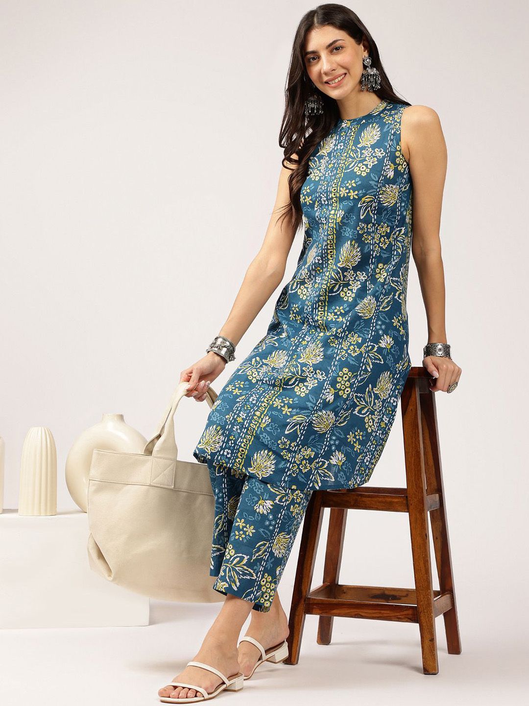 Anouk Floral Printed Pure Cotton Tunic & Palazzos