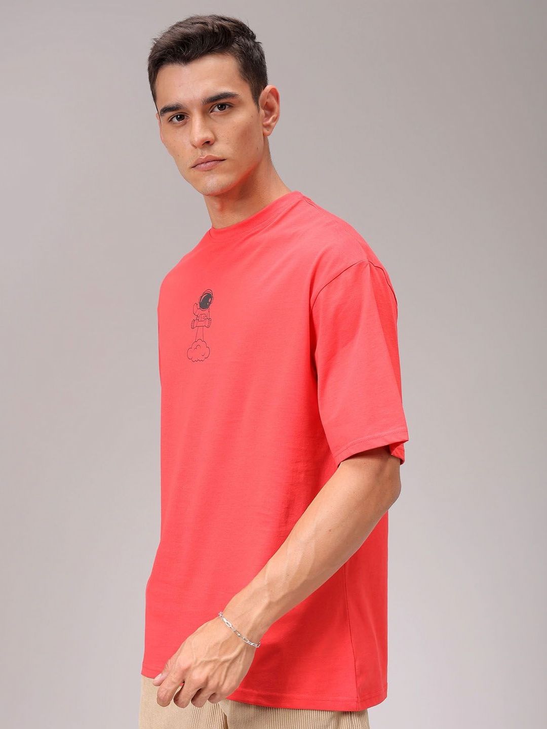 The Indian Garage Co Men Typography Printed Round Neck Cotton Oversized T-shirt