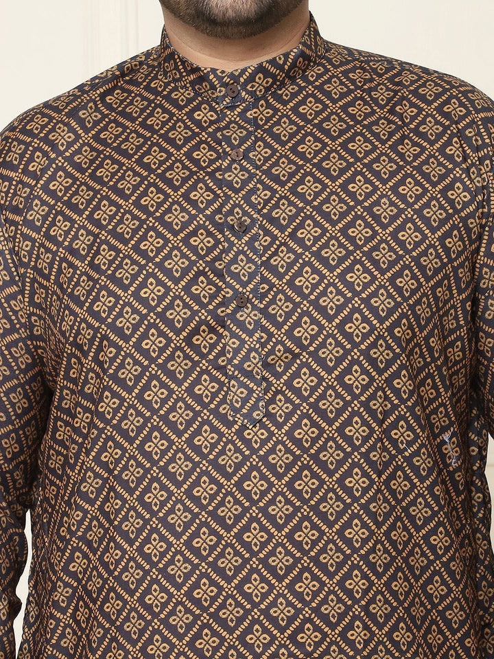 SOJANYA PLUS Motif Etnik Bercetak Kolar Mandarin Kurta Lurus Kapas Tulen dengan Piyama