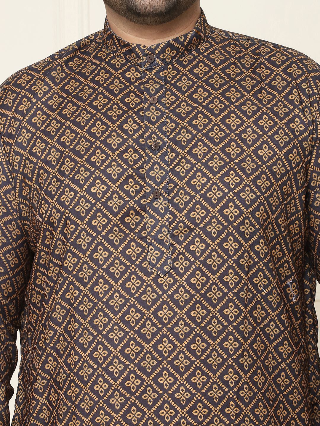 SOJANYA PLUS Motif Etnik Bercetak Kolar Mandarin Kurta Lurus Kapas Tulen dengan Piyama