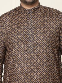 SOJANYA PLUS Motif Etnik Bercetak Kolar Mandarin Kurta Lurus Kapas Tulen dengan Piyama