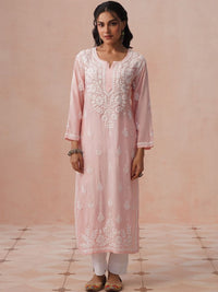 Rumah Wanita Chikankari Motif Etnik Bersulam Kurta Chikankari