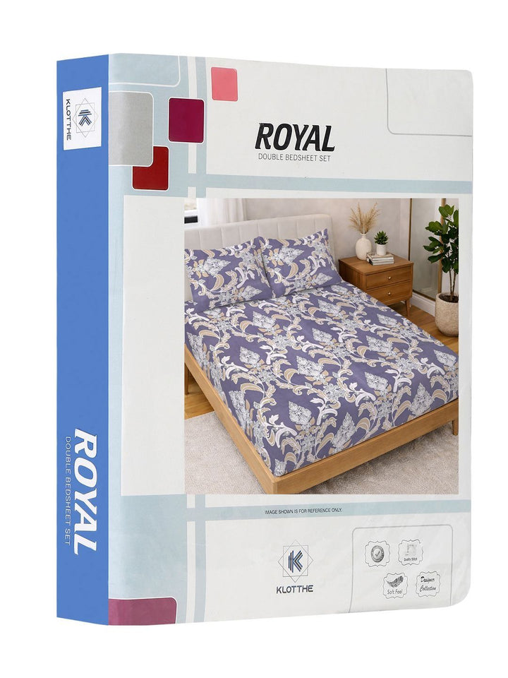 KLOTTHE Purple & White Printed 300 TC Double Bedsheet With 2 Pillow Covers- 2.5 m x 2.25 m